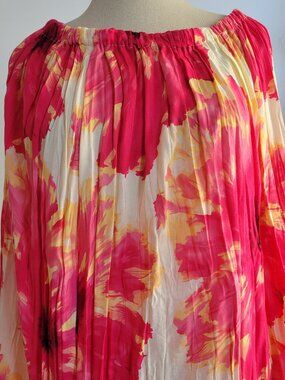 WD-NY Women’s Pink Floral Multi-colored Long Flare Pleated Skirt (Size: M)